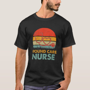 Wound Care Nurse Retro Love Heart Stethoscope RN N T-Shirt