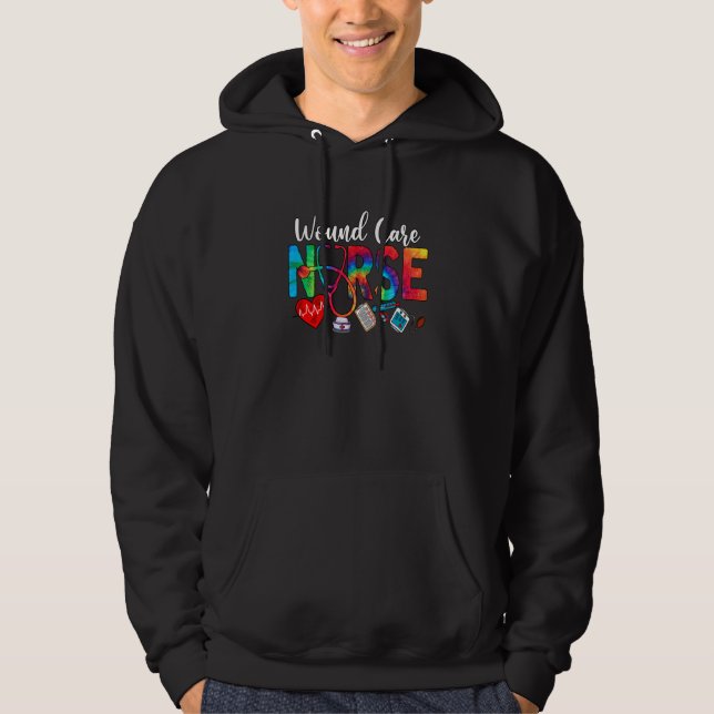 Wound Care Nurse Tie Dye Love Heart Stethoscope RN Hoodie (Front)