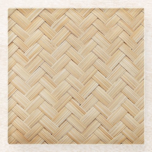 Woven Bamboo Abstract Texture Background Glass Coaster