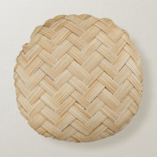Woven Bamboo Abstract Texture Background. Round Pillow