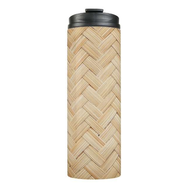 Woven Bamboo Abstract Texture Background. Thermal Tumbler (Front)