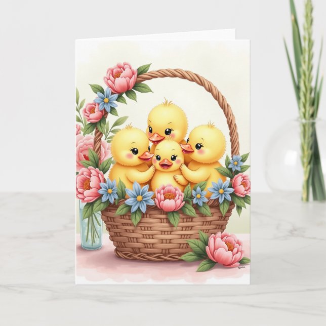 Woven Basket Birds Springtime Card (Front)