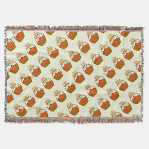 Woven🍂 Basket of Pumpkins and Autumn Wheat Throw Blanket