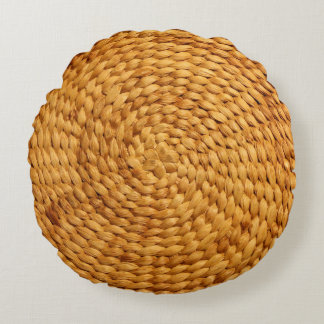 woven bast background texture brown round pillow