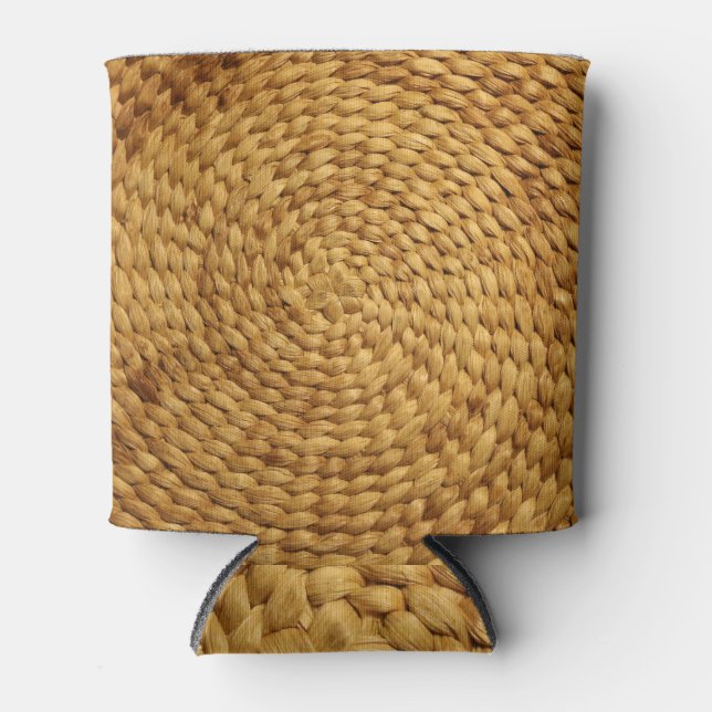 Woven Bast: Textured Brown Authenticity Can Cooler (Front)