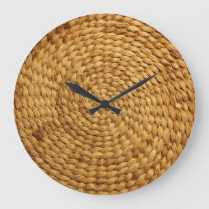 Woven Bast: Textured Brown Authenticity Large Clock
