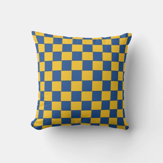 Woven Blue and Yellow Checkered Throw Pillow (Front)