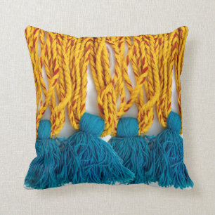 Woven Braided Tribal Tassles Throw Pillow