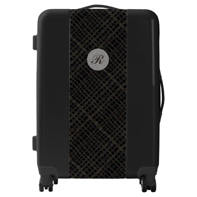 Woven Burlap Graphical Black Monogram Luggage (Front)