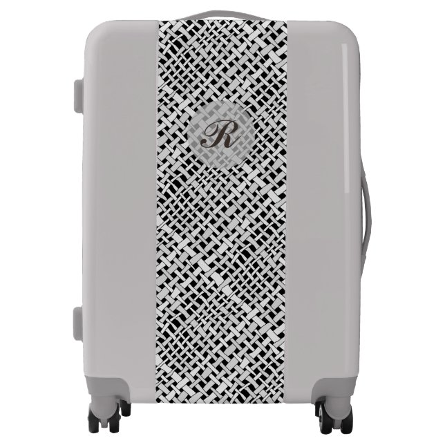 Woven Burlap Graphical Gray Monogram Luggage (Front)