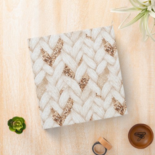 Woven Cream Faux Fabric Gold Glitter 3 Ring Binder