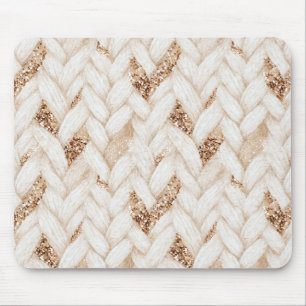 Woven Cream Faux Fabric Gold Glitter Mouse Pad