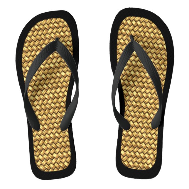 Woven Effect Black Trim Flip Flops (Footbed)