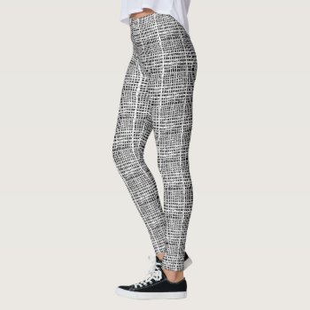 Woven Graphical Burlap Silver And Black Leggings by KreaturShop at Zazzle