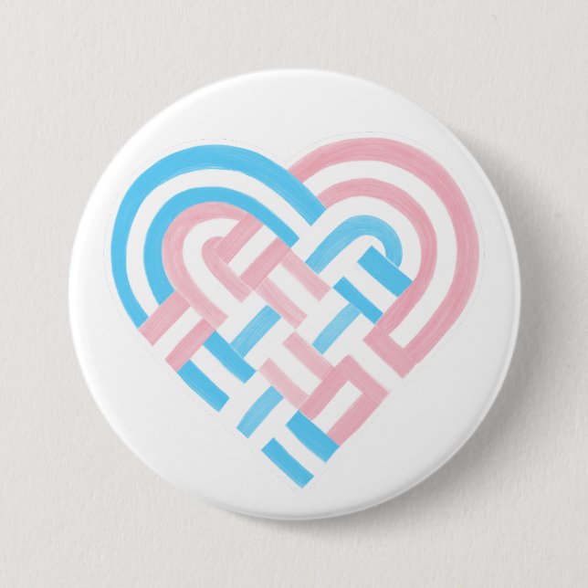 Woven Heart Trans Transgender Pride Flag Pink Blue Button (Front)