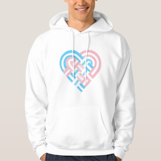 Woven Heart Trans Transgender Pride Flag Pink Blue Hoodie (Front)