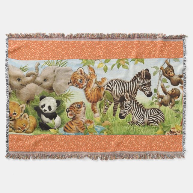 Woven Jungle Baby Custom Throw Throw Blanket (Front)