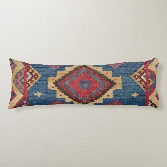 Woven Kilim Colorful Royal Blue Yellow  Body Pillow (Front)