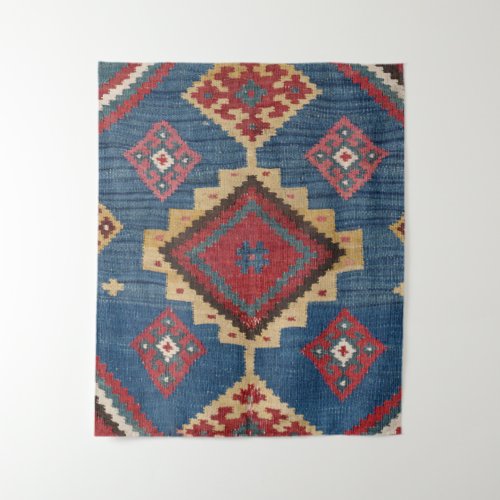 Woven Kilim Colorful Royal Blue Yellow  Tapestry