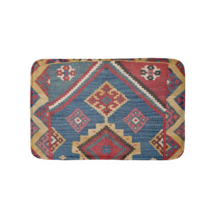 Woven Kilim Royal Blue Yellow Classic  Bath Mat