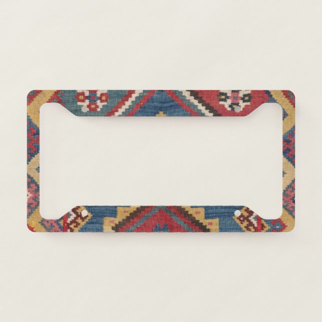 Woven Kilim Royal Blue Yellow Classic  License Plate Frame (Front)