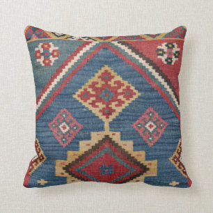 Woven Kilim Royal Blue Yellow Classic Throw Pillow