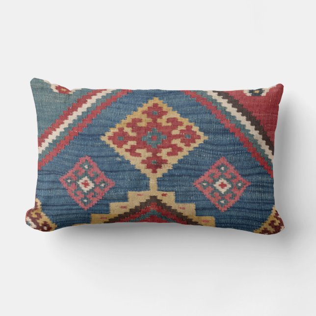Woven Kilim Royal Blue Yellow Classic Throw Pillow (Front)