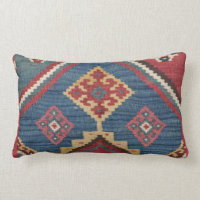 Woven Kilim Royal Blue Yellow Classic Throw Pillow