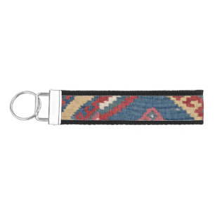 Woven Kilim Royal Blue Yellow Classic Wrist Keychain