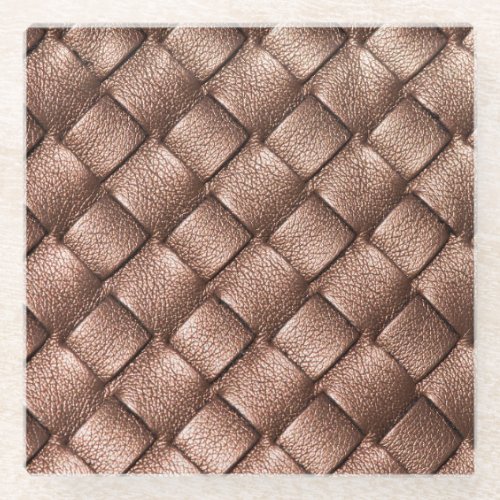 Woven leather bronze color background glass coaster
