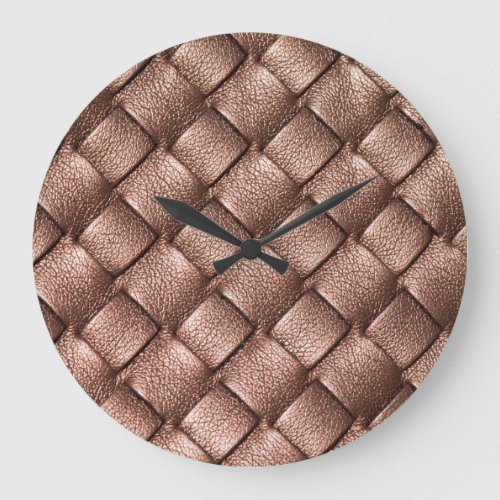 Woven leather bronze color background large clock