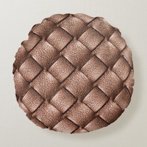 Woven leather bronze color background round pillow