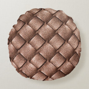 Woven leather, bronze color background. round pillow