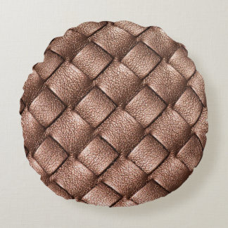 Woven leather, bronze color background. round pillow