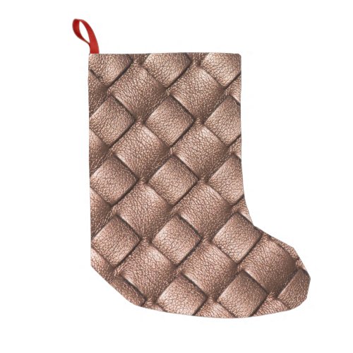 Woven leather bronze color background small christmas stocking