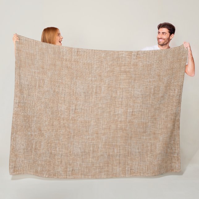 Woven Linen Fabric Texture in Warm Natural Beige Fleece Blanket (In Situ)