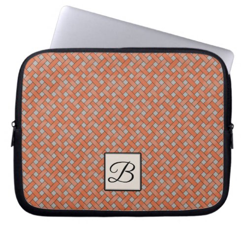 Woven Orange Rattan on Custom Grey with Monogram Laptop Sleeve