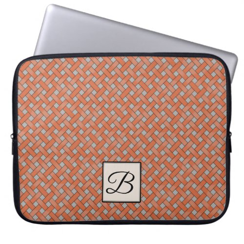 Woven Orange Rattan on Custom Grey with Monogram Laptop Sleeve