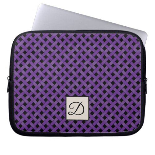 Woven Purple Rattan on Custom Black with Monogram Laptop Sleeve