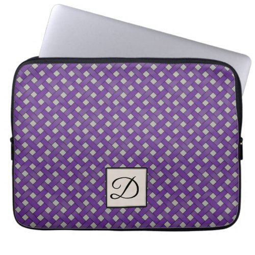 Woven Purple Rattan on Custom Grey with Monogram Laptop Sleeve