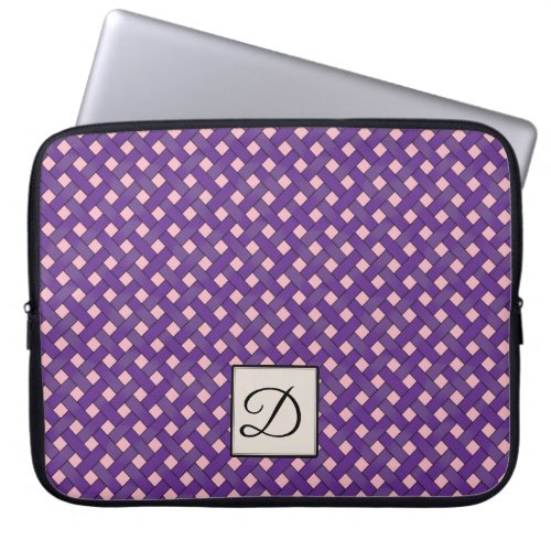 Woven Purple Rattan on Custom Pink with Monogram Laptop Sleeve