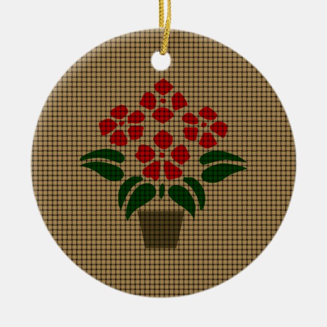 Woven Red Poinsetta Ceramic Ornament (Front)