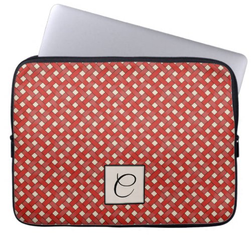 Woven Red Rattan on Custom Cream with Monogram Laptop Sleeve