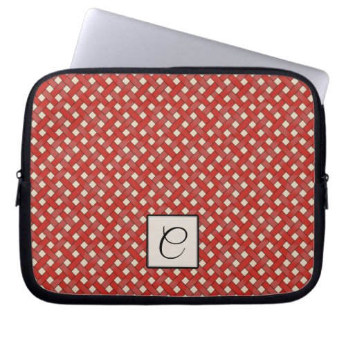 Woven Red Rattan on Custom Cream with Monogram Laptop Sleeve