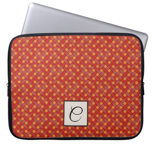 Woven Red Rattan on Custom Orange with Monogram Laptop Sleeve