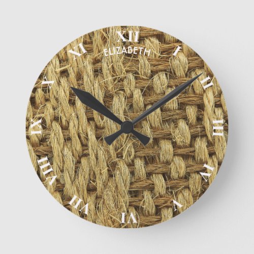 Woven Seagrass Seamless Pattern Imitation Round Clock