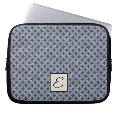 Woven Silver Rattan on Custom Blue with Monogram Laptop Sleeve