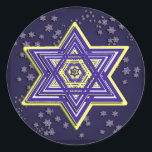 Woven Star of David Stickers<br><div class="desc">These stickers feature an intricately woven Magen David in blue and yellow on a field of smaller stars  Works well on round or square.  Perfect for Hanukkah!</div>