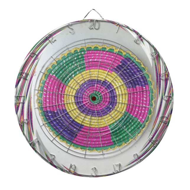 Woven Whirl Art Print Dartboard With Darts (Front)