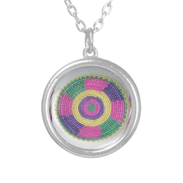 Woven Whirl Art Print Silver Plated Necklace (Front)